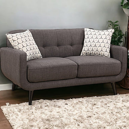61" Charcoal And Black Loveseat and Toss Pillows-0