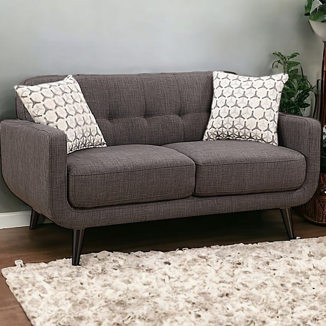 61" Charcoal And Black Loveseat and Toss Pillows-0