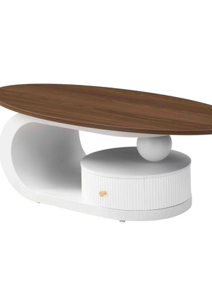 Luxury Nesting Coffee Table Set of 2,  Tables with Storage for Living Room, Oval and Round Table Set, White Center Table, Cocktail Table, Side Table,  Large 47.24'', Small 19.69''-4