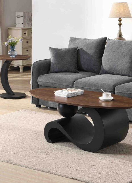 Black Nesting Coffee Table Set of 2, Oral and Round Coffee Table Set, Industrial Table for Living Room, Large 47.24'', Small 19.69''-1