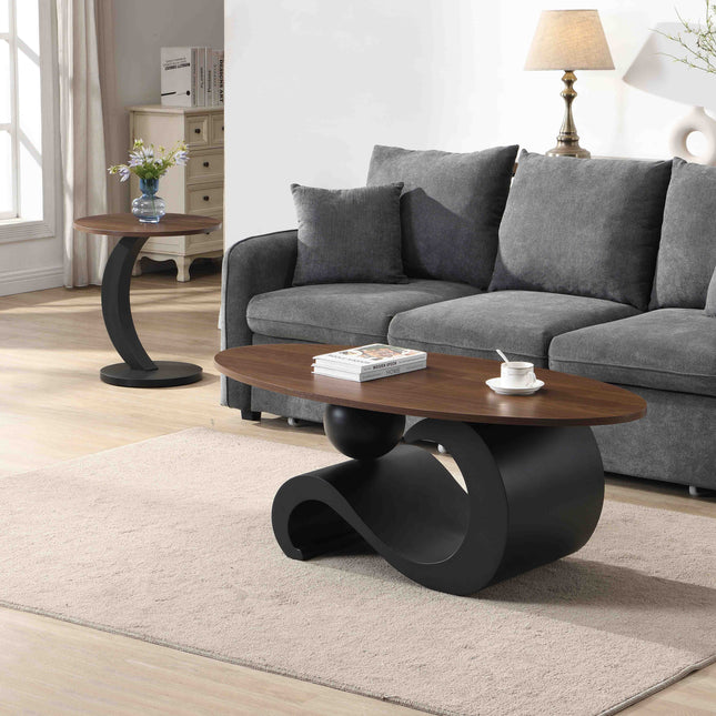 Black Nesting Coffee Table Set of 2, Oral and Round Coffee Table Set, Industrial Table for Living Room, Large 47.24'', Small 19.69''-1