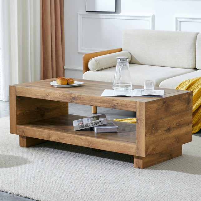 A Modern Minimalist MDF Natural Wood-Colored Rectangular Coffee Table Measuring 47.2*23.6*18 Inches Embodies the Simple Charm of Mid-Century Aesthetics, Adding A Touch of Elegance to Your Living Room-1