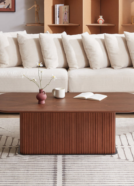 Coffee Table Walnut Wood Surface and Black Metel Feet-0
