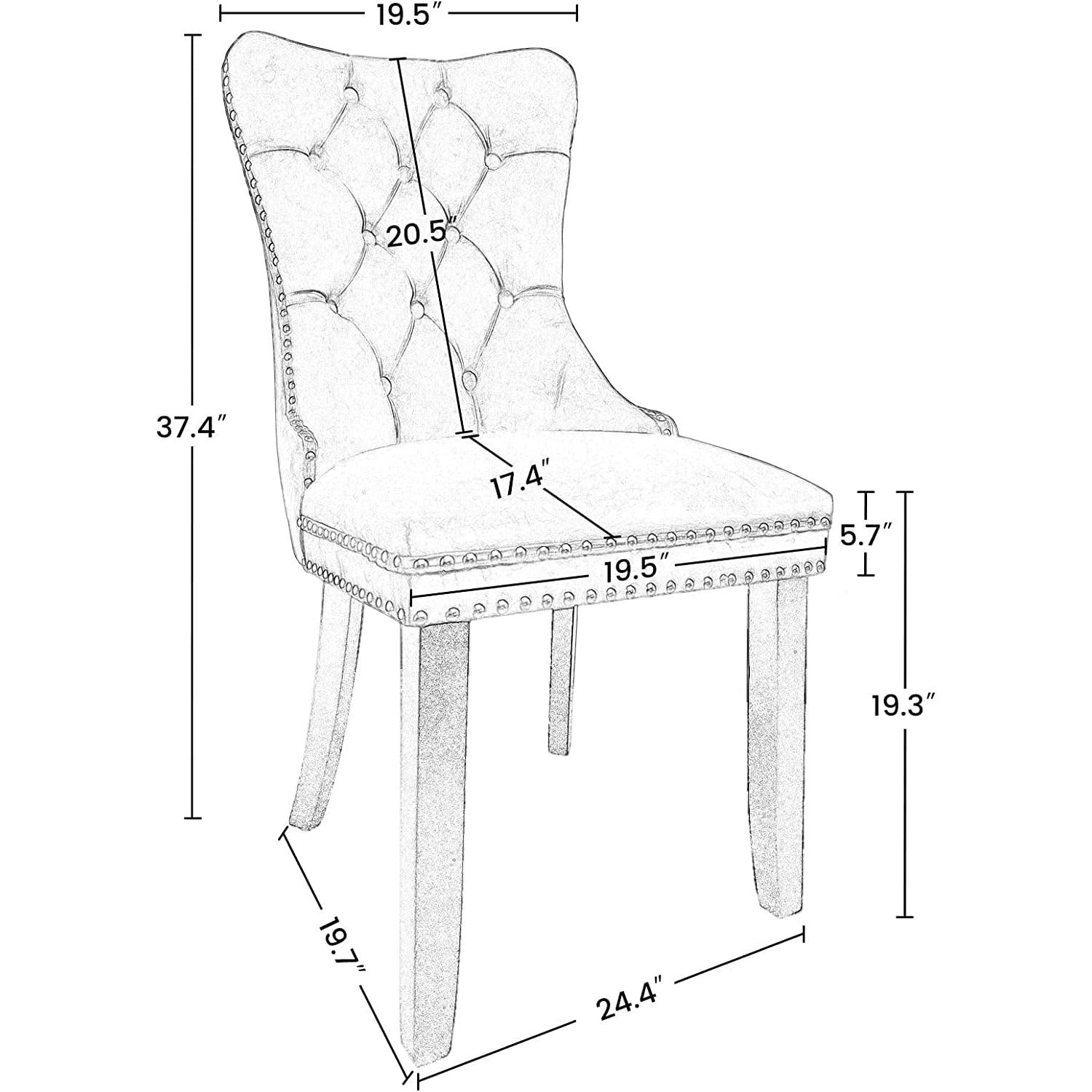 Measurement diagram of a decorative chair with dimensions labeled