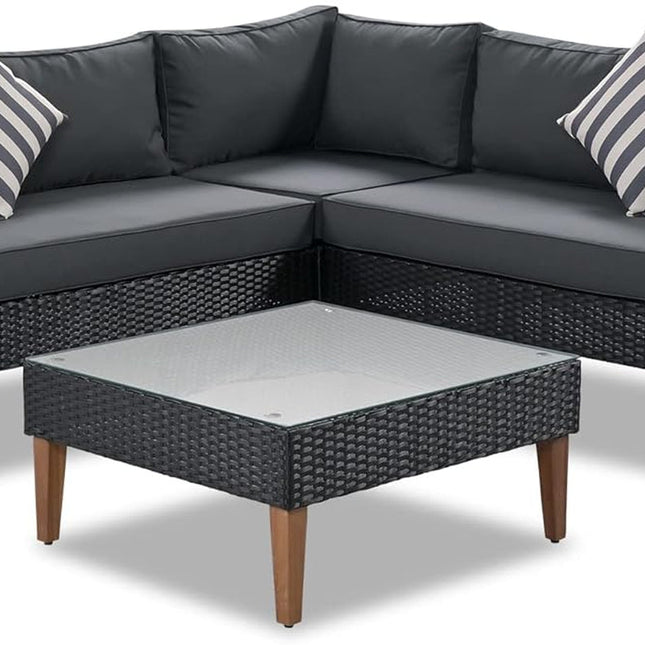 L-Shaped Outdoor Wicker Sofa Set with Colorful Pillows-1
