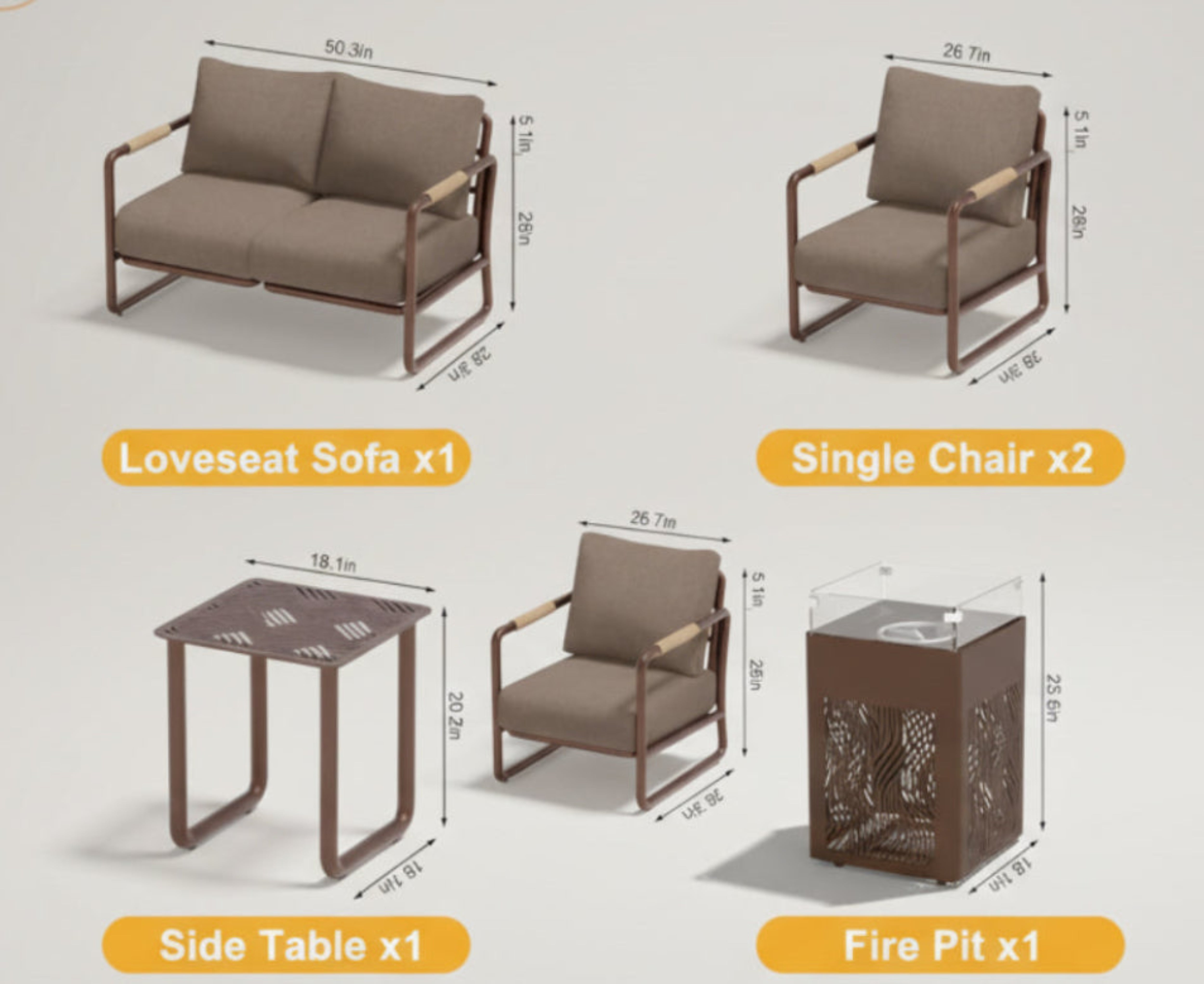 Outdoor Aluminum Patio Furniture Set with Fire Pit-1