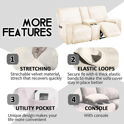 Velvet Stretch Reclining Loveseat Slipcover with Console, Ivory
