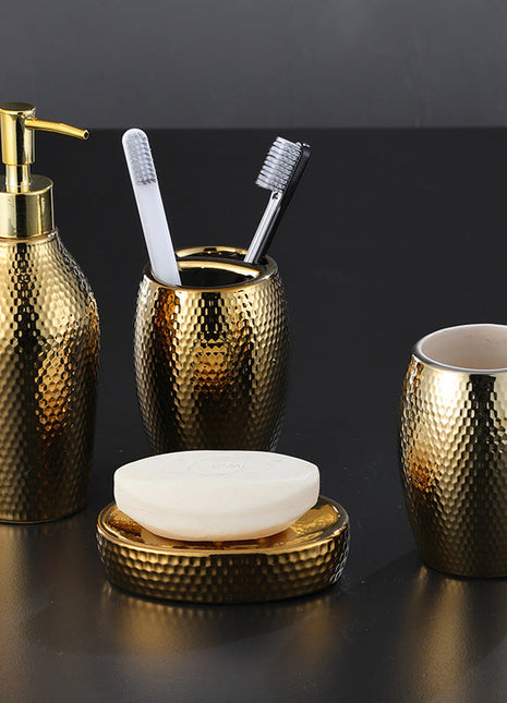 4 Pieces Golden Ceramic Bathroom Set-2