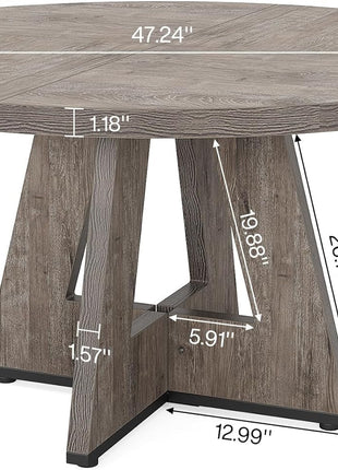 round Dining Table Wood Kitchen Table for Dining Room Living Room, 47 Inches Dining Room Tables for 4 Person, Farmhouse Dinner Table with Wooden Table Top and Legs, Rustic Grey(Only Table)-1