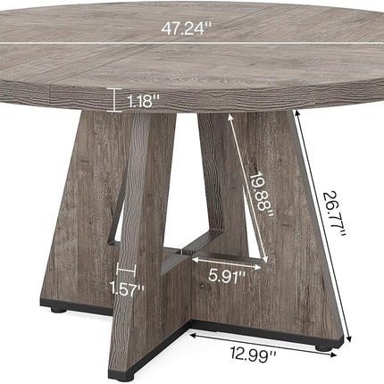 round Dining Table Wood Kitchen Table for Dining Room Living Room, 47 Inches Dining Room Tables for 4 Person, Farmhouse Dinner Table with Wooden Table Top and Legs, Rustic Grey(Only Table)-1