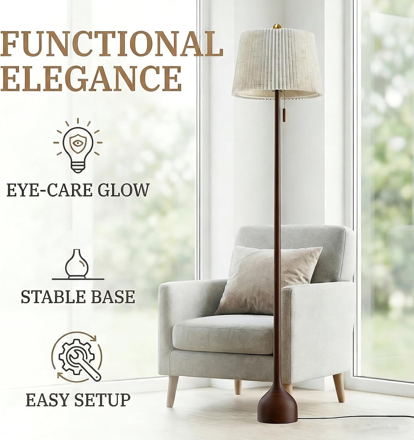 Hardy Haus 65 Inch QuarterSawnWalnut Floor Lamp Teardrop Base