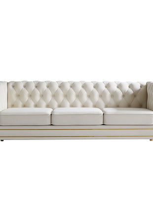 Chesterfield Velvet Sofa 84.65 inch for Living Room Beige Color-0