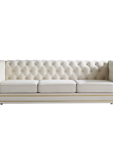 Chesterfield Velvet Sofa 84.65 inch for Living Room Beige Color-0