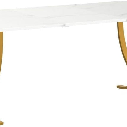 Executive Desk, 63” W X 31.5” D Large Office Desk, Modern Computer Desk Conference Table Meeting Room Table, Business Furniture for Home Office, White and Gold-4