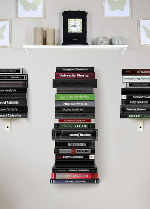 Invisible Floating Bookshelf for Wall Mounted, 8 Tier Vertical Spine Book Tower, Heavy-Duty Metal Book Organizers for Home Office, 4 Pack White