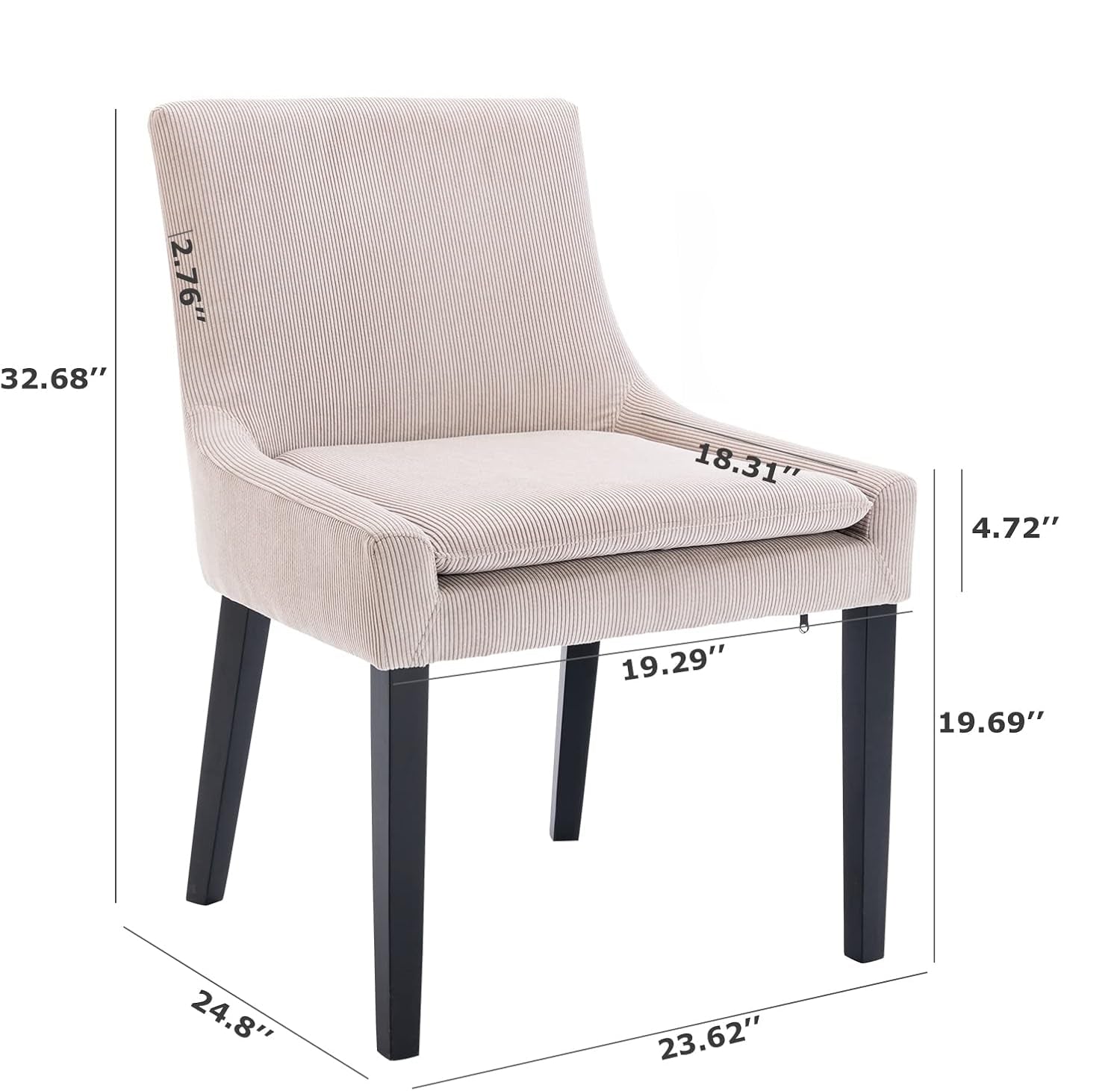 Beige chair with dimensions and weight capacity on a white background