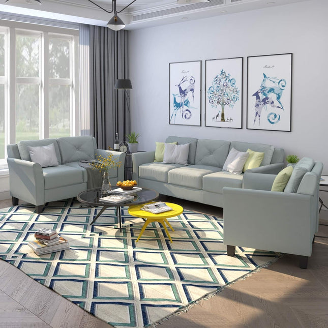 3-Piece Upholstered Living Room Furniture Set,Includ Button Tufted Sectional Sofa & Loveseat Couches and Armchair with Rolled Arms,Side Pockets and Cushion Back, Comfy Sofa & Couch for Home Office-1
