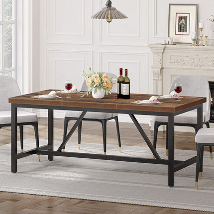 70.8" Large Kitchen Dining Room Table for 6-8 People, Rustic Brown Farmhouse Industrial Wood Style Rectangle Apartment Dinning Room Dinette Tables for Eating Dinner-0