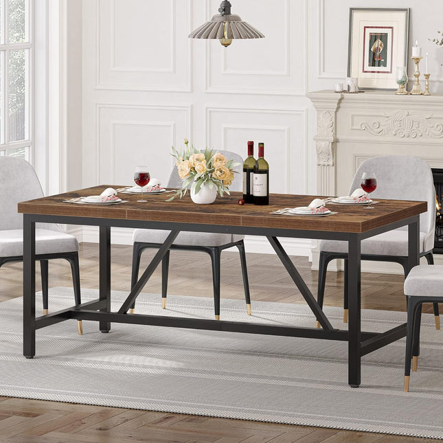 70.8" Large Kitchen Dining Room Table for 6-8 People, Rustic Brown Farmhouse Industrial Wood Style Rectangle Apartment Dinning Room Dinette Tables for Eating Dinner-0