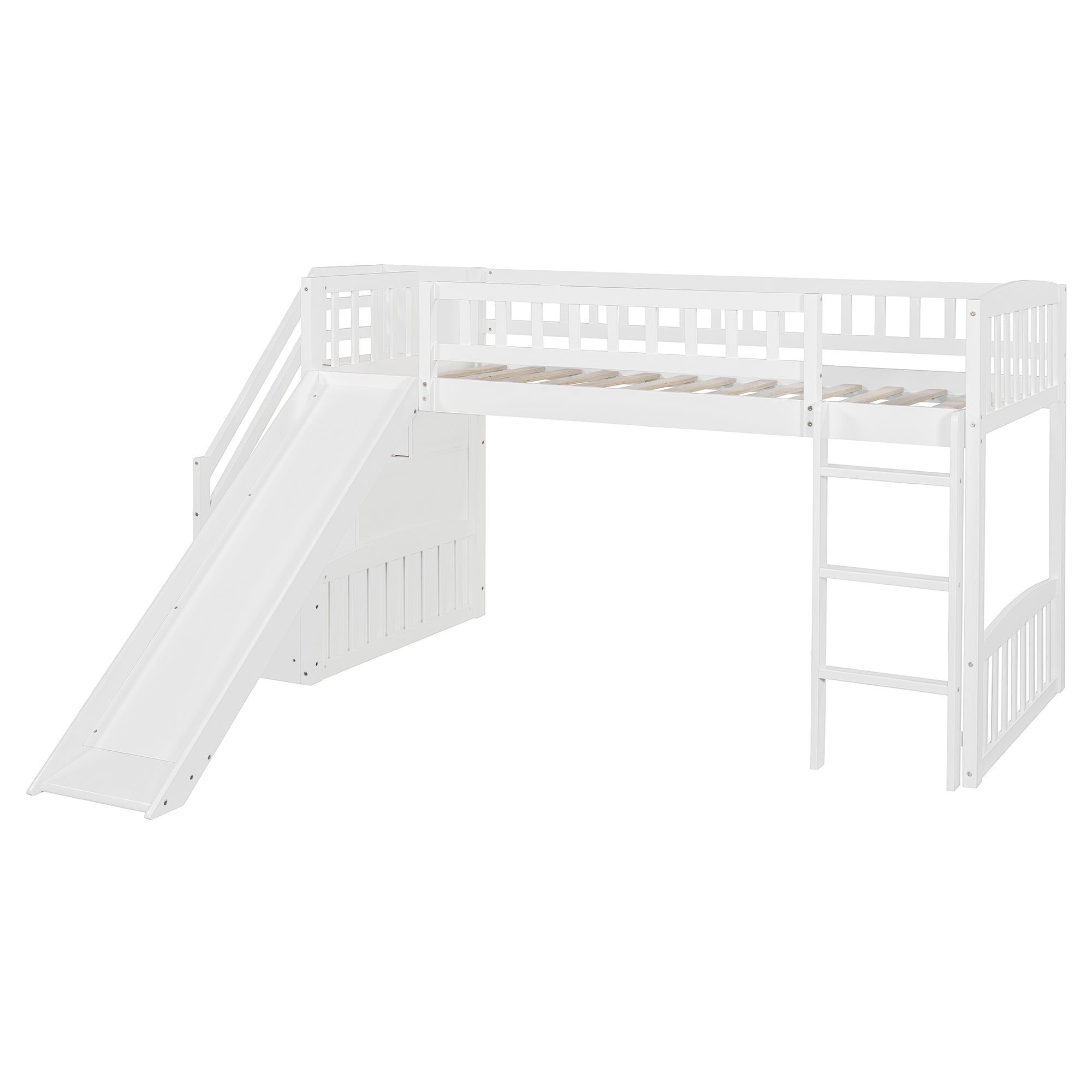 Stairway Twin Size Loft Bed with Two Drawers and Slide