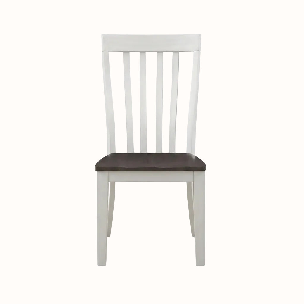 White wooden chair with a dark brown seat on a white background