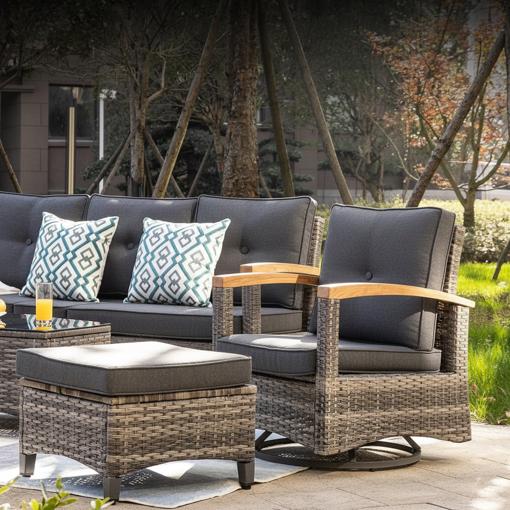 Outdoor Rattan Patio Furniture Set with Swivel Rockers-1