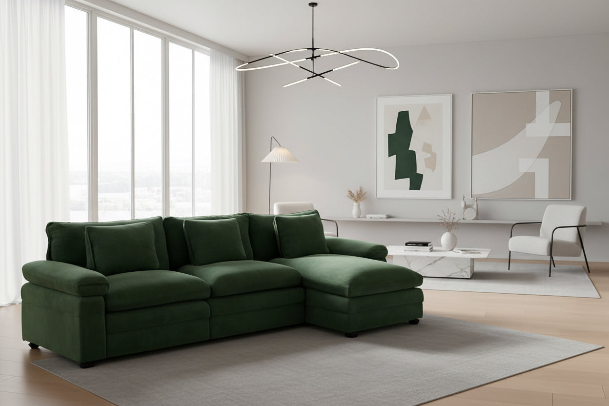 120Inch Green Modular Sectional Sofa Featuring Ottoman-0