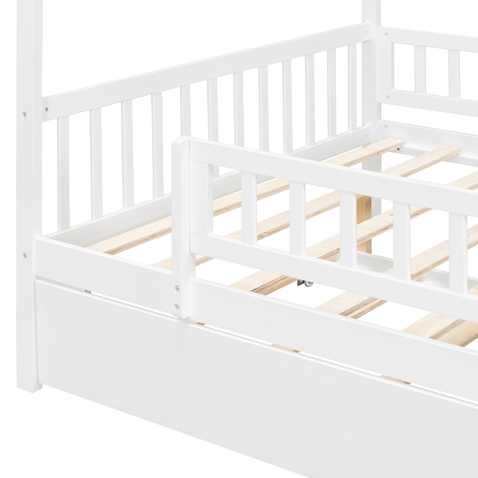 Full Size Wooden House Bed with Twin Size Trundle
