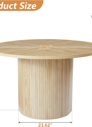 Round Dining Table for 4, Modern Farmhouse Kitchen Table, 47 Inch Small Circle Dining Tables with Wood Strip Base for Kitchen Living Room (Natural)-1