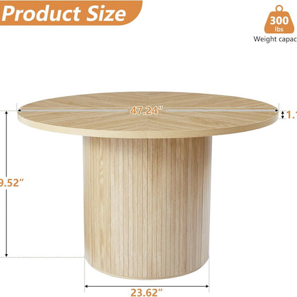 Round Dining Table for 4, Modern Farmhouse Kitchen Table, 47 Inch Small Circle Dining Tables with Wood Strip Base for Kitchen Living Room (Natural)-1