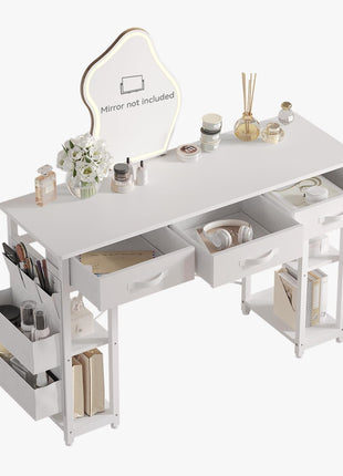 White Vanity Desk, Computer and Study Desk with Fabric Drawers & Side Storage Bag, No Mirror. Makeup Vanity Table, Home Office Desk, Modern Writing Desk, 48"X16".-1