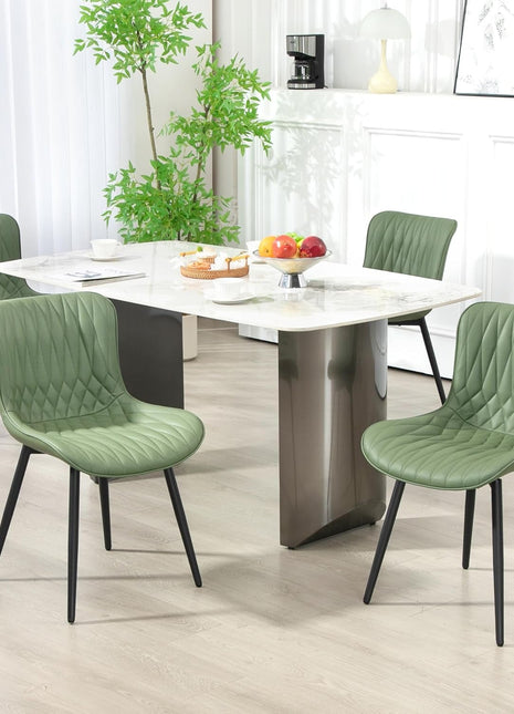 Dining Chairs Set of 2, Mid-Century Modern Upholstered Dining Chairs, Armless Faux Leather Accent Chairs with Backrest, Living Dining Room Chairs with Metal Legs for Dining Room, Green-2