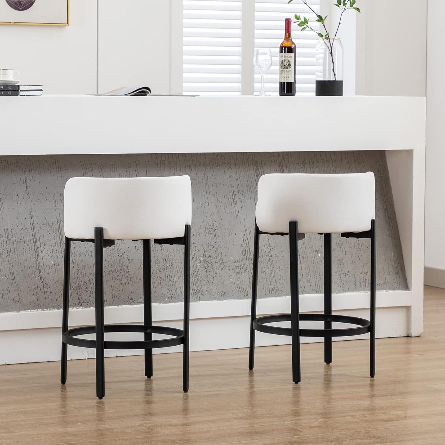 26 Inch Round Faux Leather Bar Stools Set Of 2 White-2