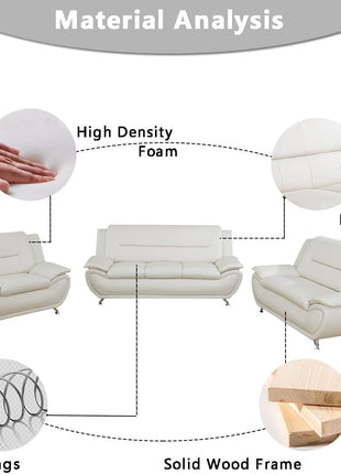 Leather 2 Piece Sofa Set, Sectional Couch, Modern Sofa for Living Room, Bedroom - B-Creamy White