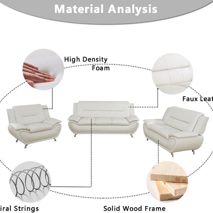 Luxurious B-Creamy White 2-Piece Leather Sectional Sofa