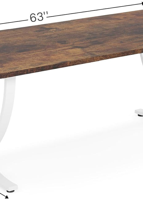 Executive Desk, 63” W X 31.5” D Large Office Desk, Modern Computer Desk Conference Table Meeting Room Table, Business Furniture for Home Office, White and Walnut-1