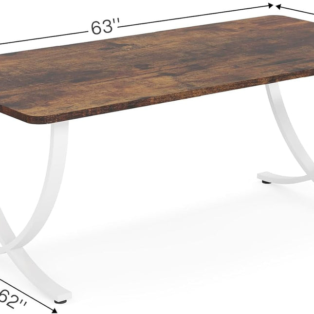 Executive Desk, 63” W X 31.5” D Large Office Desk, Modern Computer Desk Conference Table Meeting Room Table, Business Furniture for Home Office, White and Walnut-1