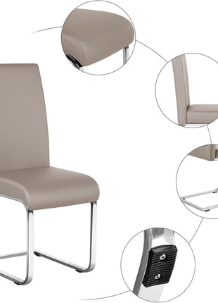 Dining Chairs High Back Leather Side Chairs Dining Living Room Chairs Upholstered Armless Chair with Metal Legs Home Kitchen Furniture Modern, 1 Package of 2Pcs, Light Brown-3