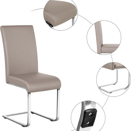 Dining Chairs High Back Leather Side Chairs Dining Living Room Chairs Upholstered Armless Chair with Metal Legs Home Kitchen Furniture Modern, 1 Package of 2Pcs, Light Brown-3