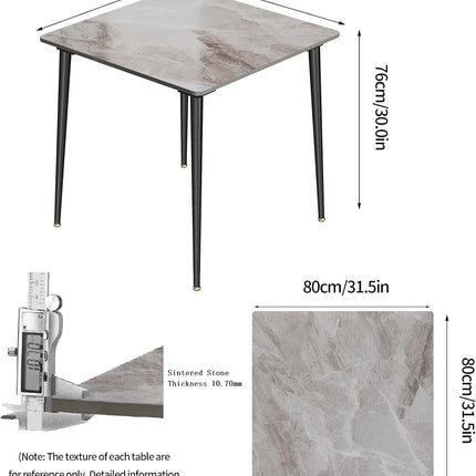 Square Kitchen Dining Table: Sintered Stone Dining Room Table Modern Coffee Table Marble Table with Stable Metal for Kitchen Living Room Office Patio Seaside, 31.5X31.5X29.92 Inch-2