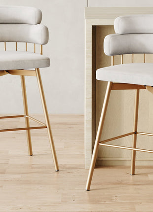 26' Counter Height Bar Stools Set of 2, 180° Swivel Upholstered Barstools with Backs and Metal Legs, Bar Stools for Kitchen Island, Cafe, Pub,-2