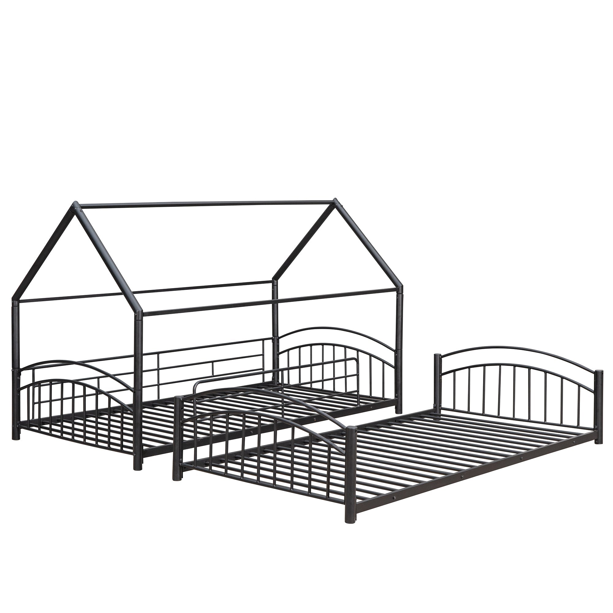 Twin Over Twin Metal Bunk Bed With Slide, Kids House Bed