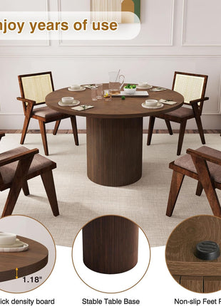 Round Dining Table for 4, Modern Farmhouse Kitchen Table, 47 Inch Small Circle Dining Tables with Wood Strip Base for Kitchen Living Room (Walnut)-4