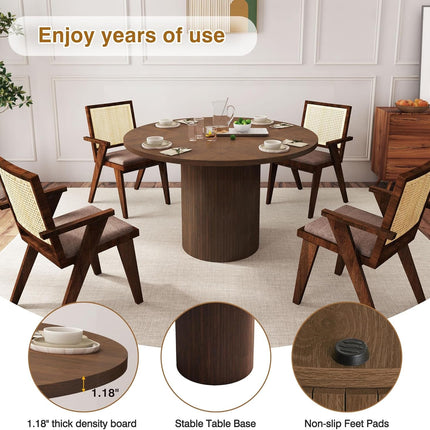 Round Dining Table for 4, Modern Farmhouse Kitchen Table, 47 Inch Small Circle Dining Tables with Wood Strip Base for Kitchen Living Room (Walnut)-4