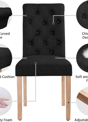 Tufted Dining Chairs Set of 2 Parsons Kitchen Chairs Stylish Dining Room Chair Upholstered Fabric Chairs with Solid Wood Legs and Padded Seat for Home, 1 Package, Black-4