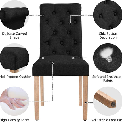 Tufted Dining Chairs Set of 2 Parsons Kitchen Chairs Stylish Dining Room Chair Upholstered Fabric Chairs with Solid Wood Legs and Padded Seat for Home, 1 Package, Black-4