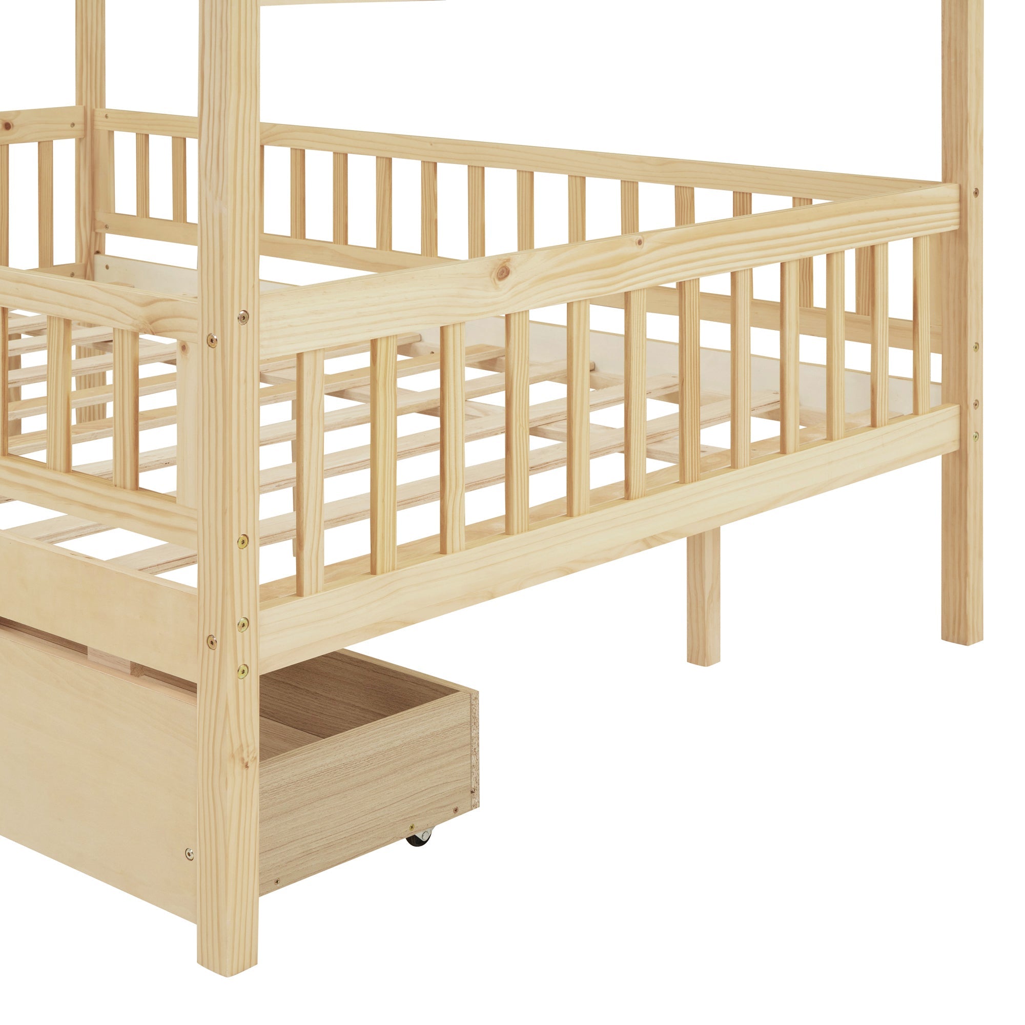 Full Size Wooden House Bed with Two Drawers