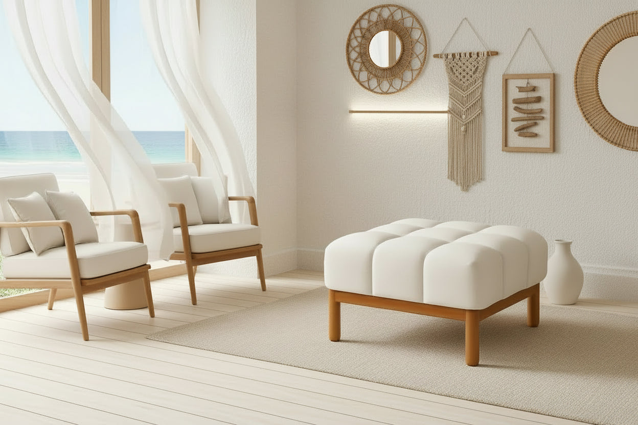 Hardy Haus Square White Upholstered Ottoman – Dense Foam Seating &amp; Storage Alternative