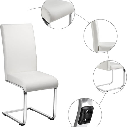 Set of 2 Dining Chairs Modern Kitchen Chairs High Back Faux Leather Dining Room Chairs Upholstered Armless Side Chairs with Metal Legs Home Kitchen Furniture, White-3