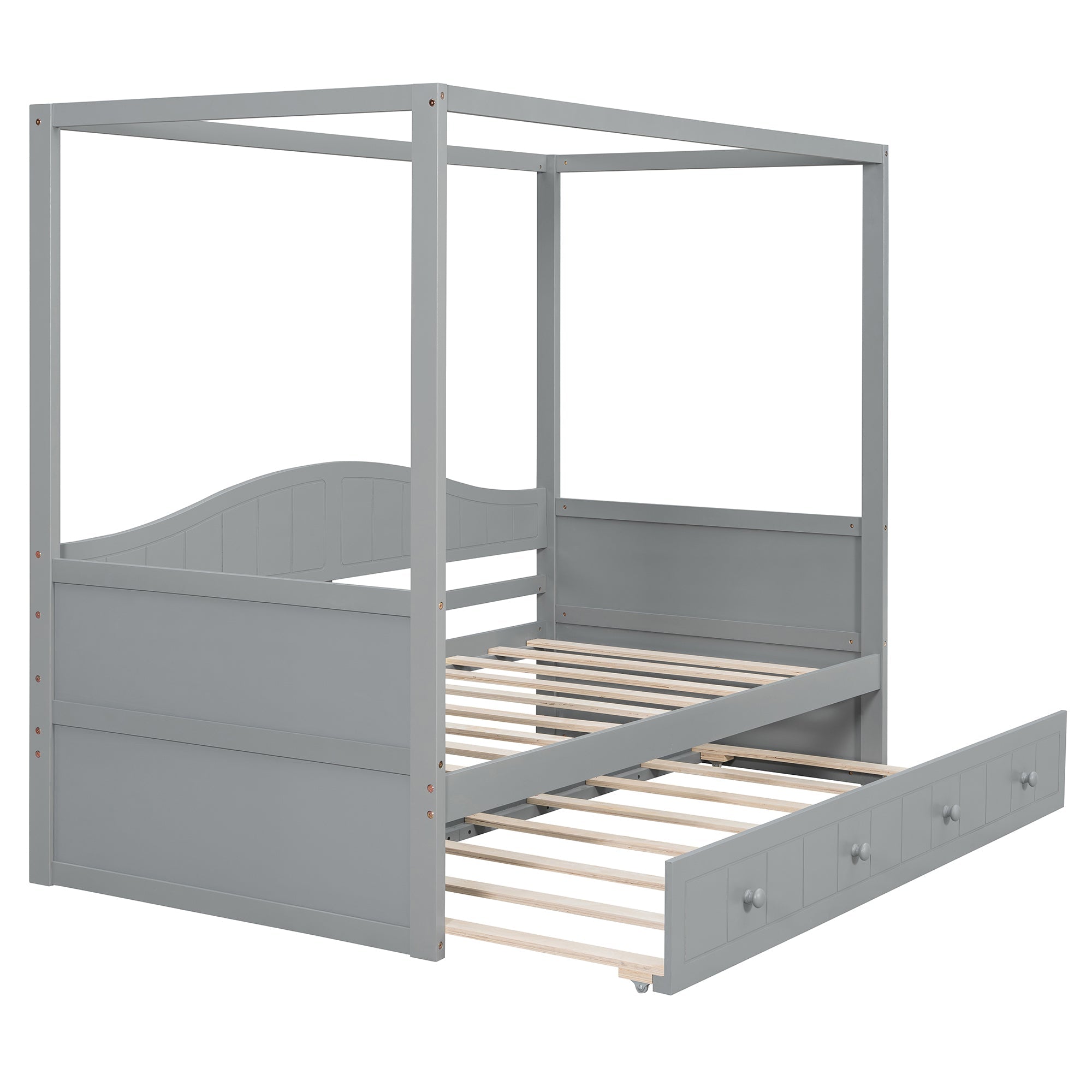 Twin Size Canopy Day Bed with Twin Size Trundle and Underbed Storage